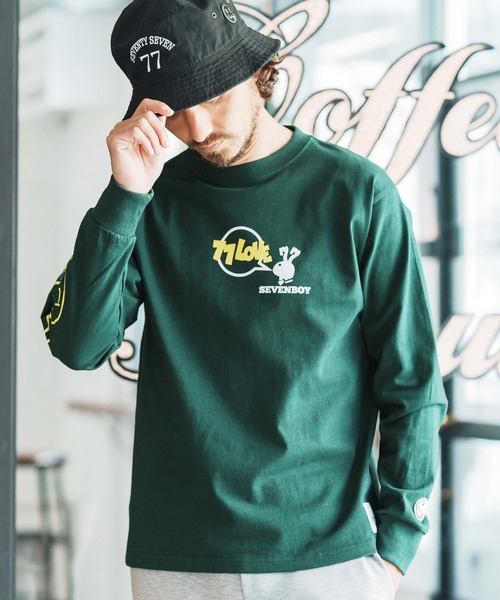 seventy seven(セブンティセブン)の「mlt5170-heavy onz USA cotton L-S t-shirts (77rabbit) ロンT(Tシャツ/カットソー・メンズ・グリーン/ホワイト/ブラック・S/M/L/XL)」の10枚目の写真