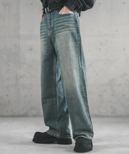セール】Overdyed wide straight denim pants / オーバーダイワイド