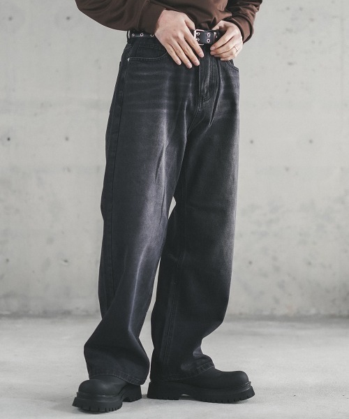 セール】Overdyed wide straight denim pants / オーバーダイワイド