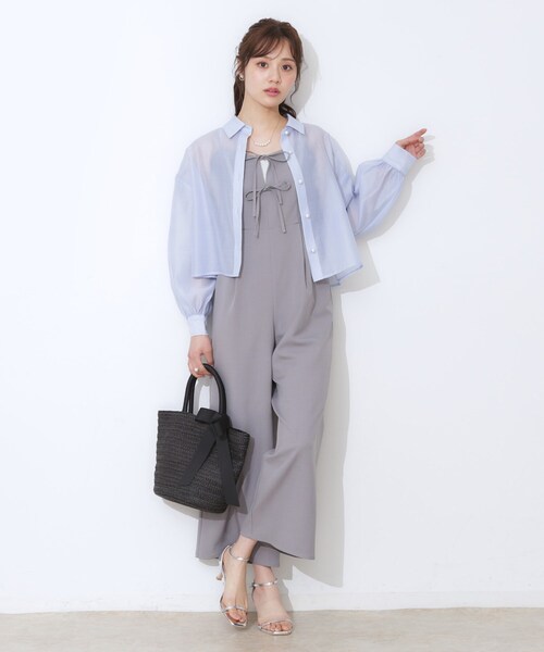 couture brooch（クチュールブローチ）の「【洗える・オシャレな透け感】パール調ボタンシアーシャツ（シャツ/ブラウス・レディース・サンドベージュ/アイボリー/サックスブルー/ホワイト系3・42/38/36）」の22枚目の写真