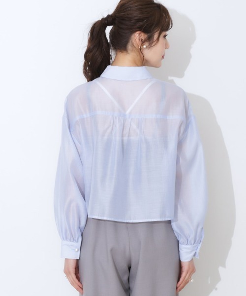 couture brooch（クチュールブローチ）の「【洗える・オシャレな透け感】パール調ボタンシアーシャツ（シャツ/ブラウス・レディース・サンドベージュ/アイボリー/サックスブルー/ホワイト系3・42/38/36）」の15枚目の写真