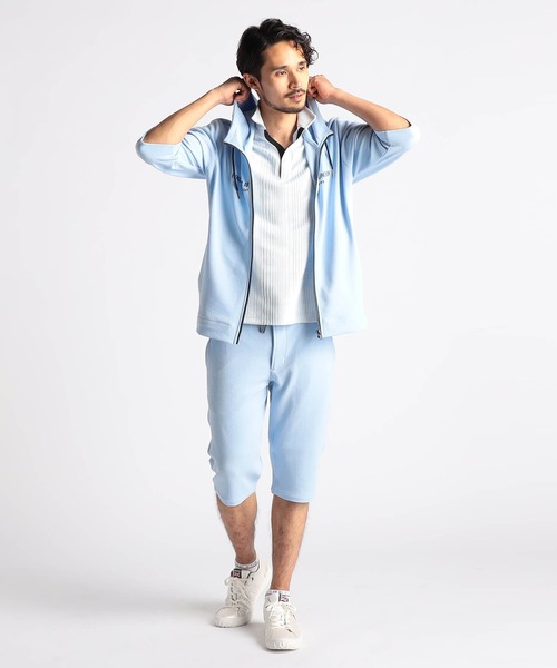 NICOLE CLUB FOR MEN（ニコルクラブフォーメン）の「梨地5分袖フードロゴプリントパーカー（パーカー・メンズ・オフホワイト/ブラック/サックスブルー/ピンク系・MEDIUM/LARGE/X-LARGE）」の8枚目の写真