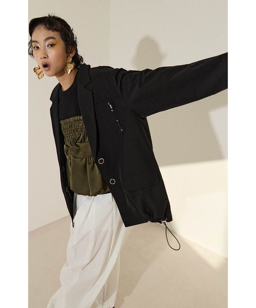 OMMO DRAWSTRING BACK ZIP JK　ブラック DRAWSTRING BACK ZIP JK（テーラードジャケット）｜OMMO（オーエム