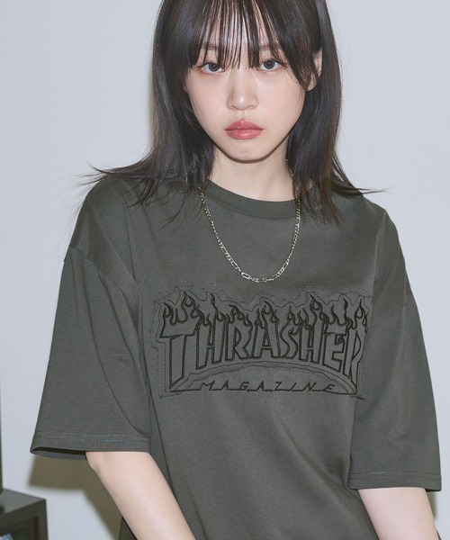 THRASHER(スラッシャー)の「THRASHER×MSG 別注 ボックスシルエット パッチワークロゴ半袖Tシャツ【UNISEX】(Tシャツ/カットソー・メンズ・ブラック/ホワイト/チャコール・M/L/XL/S)」の3枚目の写真