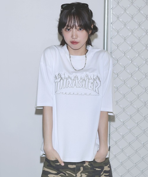THRASHER(スラッシャー)の「THRASHER×MSG 別注 ボックスシルエット パッチワークロゴ半袖Tシャツ【UNISEX】(Tシャツ/カットソー・メンズ・ブラック/ホワイト/チャコール・M/L/XL/S)」の6枚目の写真