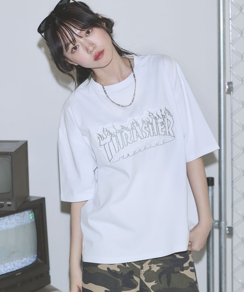 THRASHER(スラッシャー)の「THRASHER×MSG 別注 ボックスシルエット パッチワークロゴ半袖Tシャツ【UNISEX】(Tシャツ/カットソー・メンズ・ブラック/ホワイト/チャコール・M/L/XL/S)」の7枚目の写真