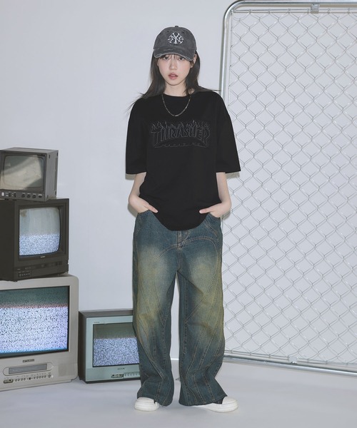 THRASHER(スラッシャー)の「THRASHER×MSG 別注 ボックスシルエット パッチワークロゴ半袖Tシャツ【UNISEX】(Tシャツ/カットソー・メンズ・ブラック/ホワイト/チャコール・M/L/XL/S)」の18枚目の写真