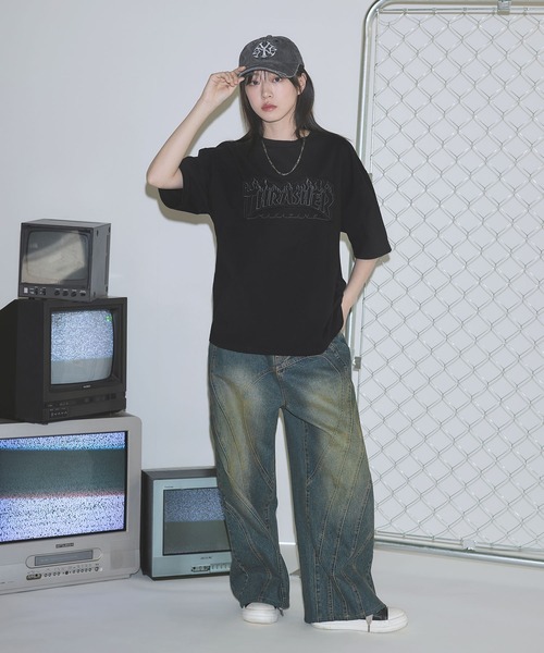 THRASHER(スラッシャー)の「THRASHER×MSG 別注 ボックスシルエット パッチワークロゴ半袖Tシャツ【UNISEX】(Tシャツ/カットソー・メンズ・ブラック/ホワイト/チャコール・M/L/XL/S)」の19枚目の写真
