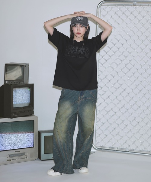 THRASHER(スラッシャー)の「THRASHER×MSG 別注 ボックスシルエット パッチワークロゴ半袖Tシャツ【UNISEX】(Tシャツ/カットソー・メンズ・ブラック/ホワイト/チャコール・M/L/XL/S)」の21枚目の写真