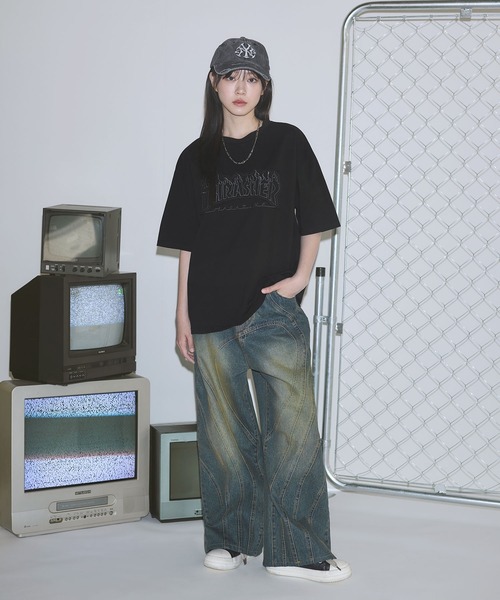 THRASHER(スラッシャー)の「THRASHER×MSG 別注 ボックスシルエット パッチワークロゴ半袖Tシャツ【UNISEX】(Tシャツ/カットソー・メンズ・ブラック/ホワイト/チャコール・M/L/XL/S)」の22枚目の写真