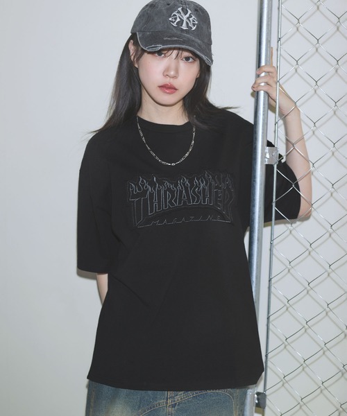 THRASHER(スラッシャー)の「THRASHER×MSG 別注 ボックスシルエット パッチワークロゴ半袖Tシャツ【UNISEX】(Tシャツ/カットソー・メンズ・ブラック/ホワイト/チャコール・M/L/XL/S)」の14枚目の写真