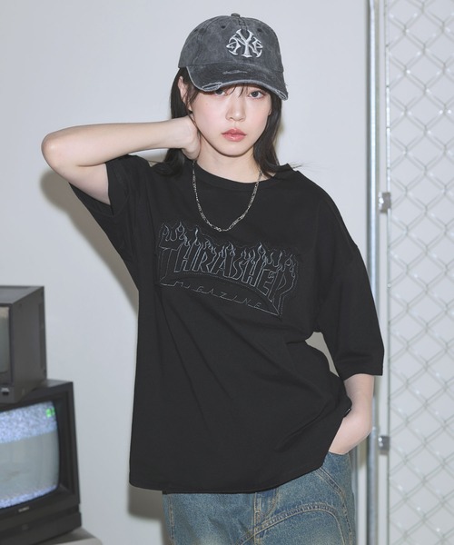 THRASHER(スラッシャー)の「THRASHER×MSG 別注 ボックスシルエット パッチワークロゴ半袖Tシャツ【UNISEX】(Tシャツ/カットソー・メンズ・ブラック/ホワイト/チャコール・M/L/XL/S)」の15枚目の写真