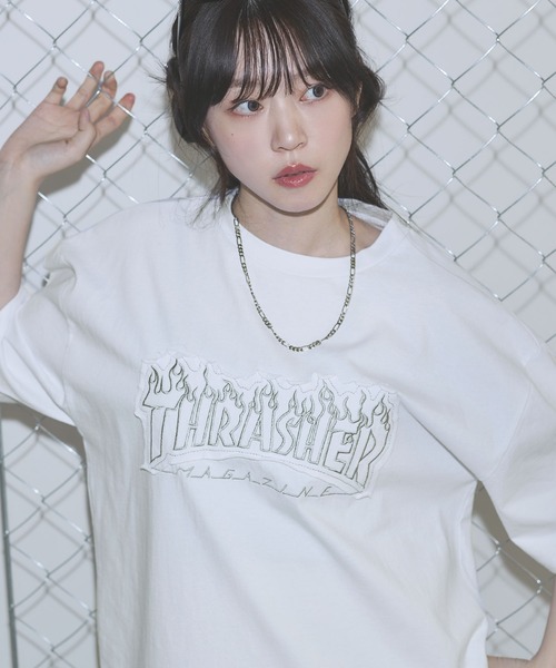 THRASHER(スラッシャー)の「THRASHER×MSG 別注 ボックスシルエット パッチワークロゴ半袖Tシャツ【UNISEX】(Tシャツ/カットソー・メンズ・ブラック/ホワイト/チャコール・M/L/XL/S)」の4枚目の写真