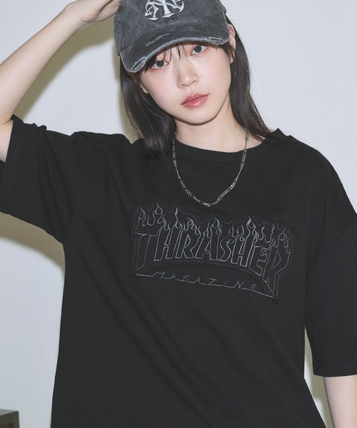 THRASHER(スラッシャー)の「THRASHER×MSG 別注 ボックスシルエット パッチワークロゴ半袖Tシャツ【UNISEX】(Tシャツ/カットソー・メンズ・ブラック/ホワイト/チャコール・M/L/XL/S)」の5枚目の写真