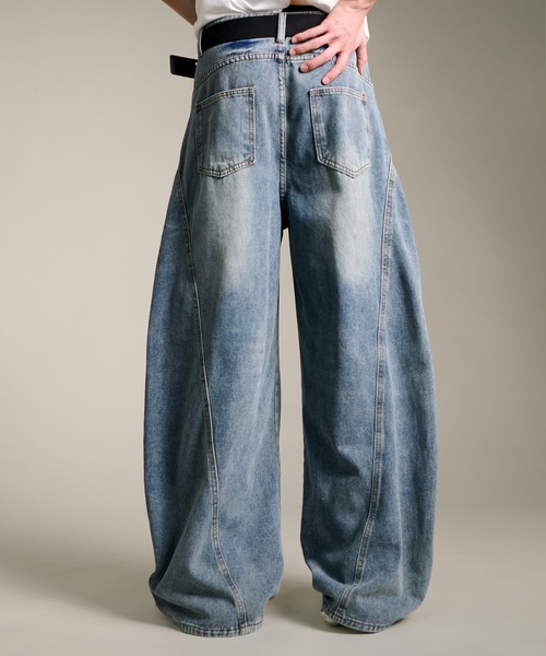 セール】4D46 BARREL LEG JEANS 斜めステッチ ワイド バレル