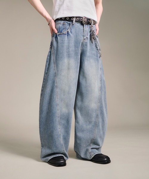 セール】4D46 BARREL LEG JEANS 斜めステッチ ワイド バレル