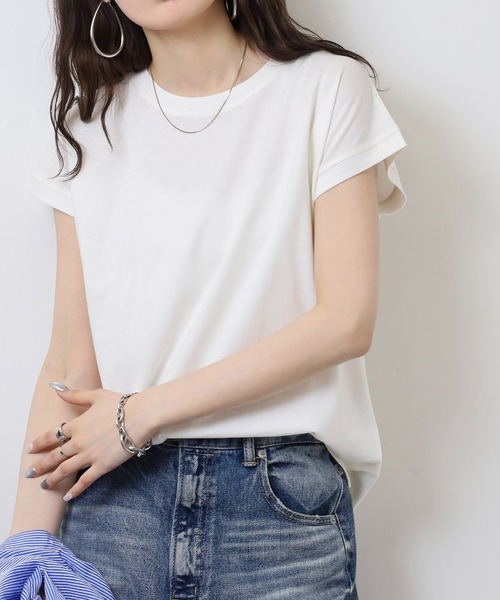 FUNALIVE（ファンアライブ）の「フレンチスリーブカットソー（Tシャツ/カットソー・レディース・ブラック/ベージュ/オフホワイト/ライトグリーン/ブルー・M）」の2枚目の写真