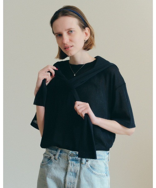 THE SHINZONE(ザ シンゾーン)の「THE SHINZONE SHEER GAUZE HALF SLEEVE TEE 25SMSCU01(Tシャツ/カットソー・レディース・オフホワイト/ブラック/グリーン・FREE)」の2枚目の写真