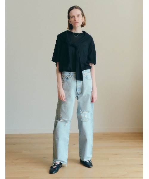 THE SHINZONE(ザ シンゾーン)の「THE SHINZONE SHEER GAUZE HALF SLEEVE TEE 25SMSCU01(Tシャツ/カットソー・レディース・オフホワイト/ブラック/グリーン・FREE)」の5枚目の写真