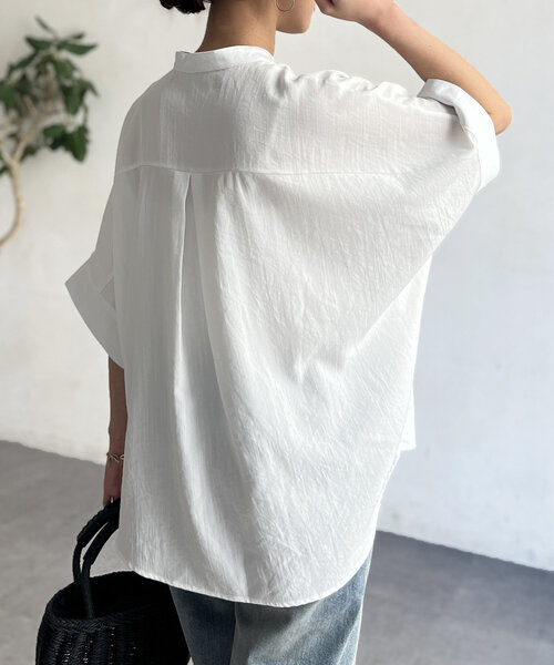 Chez toi（シェトワ）の「リネンタッチ袖ターンバックブラウス（シャツ/ブラウス・レディース・ネイビー/サックスブルー/オフホワイト/キャメル・FREE）」の9枚目の写真