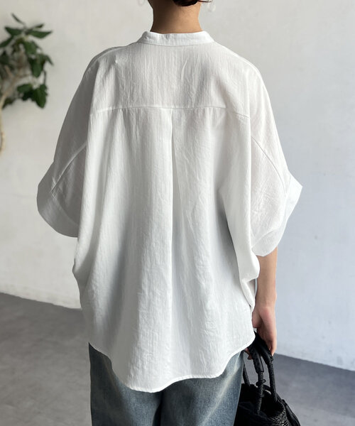 Chez toi（シェトワ）の「リネンタッチ袖ターンバックブラウス（シャツ/ブラウス・レディース・ネイビー/サックスブルー/オフホワイト/キャメル・FREE）」の10枚目の写真