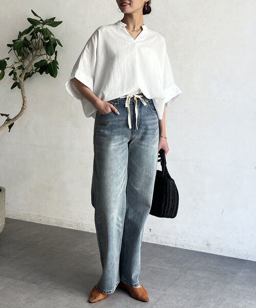 Chez toi（シェトワ）の「リネンタッチ袖ターンバックブラウス（シャツ/ブラウス・レディース・ネイビー/サックスブルー/オフホワイト/キャメル・FREE）」の11枚目の写真