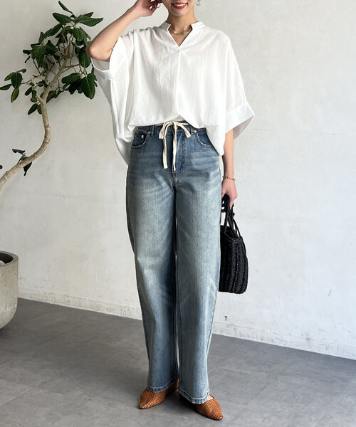 Chez toi（シェトワ）の「リネンタッチ袖ターンバックブラウス（シャツ/ブラウス・レディース・ネイビー/サックスブルー/オフホワイト/キャメル・FREE）」の12枚目の写真