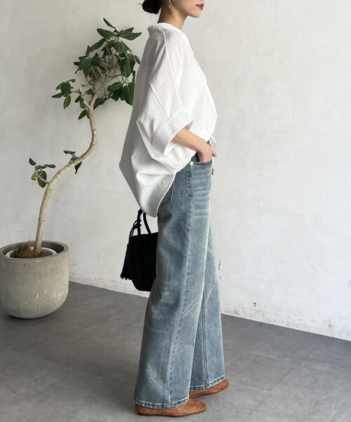 Chez toi（シェトワ）の「リネンタッチ袖ターンバックブラウス（シャツ/ブラウス・レディース・ネイビー/サックスブルー/オフホワイト/キャメル・FREE）」の13枚目の写真