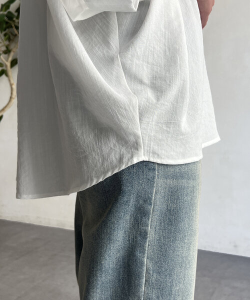 Chez toi（シェトワ）の「リネンタッチ袖ターンバックブラウス（シャツ/ブラウス・レディース・ネイビー/サックスブルー/オフホワイト/キャメル・FREE）」の20枚目の写真