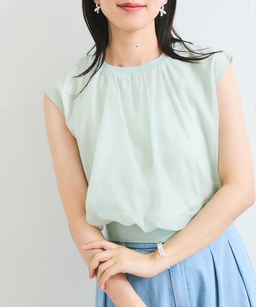 VIS(ビス)の「【接触冷感】楊柳シアードッキングカットプルオーバー(Tシャツ/カットソー・レディース・キナリ/ブラック/ライトグリーン・FREE)」の3枚目の写真