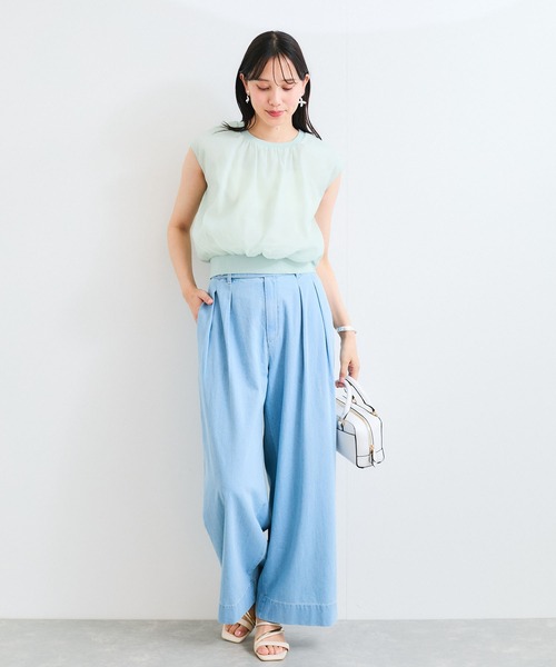 VIS(ビス)の「【接触冷感】楊柳シアードッキングカットプルオーバー(Tシャツ/カットソー・レディース・キナリ/ブラック/ライトグリーン・FREE)」の11枚目の写真
