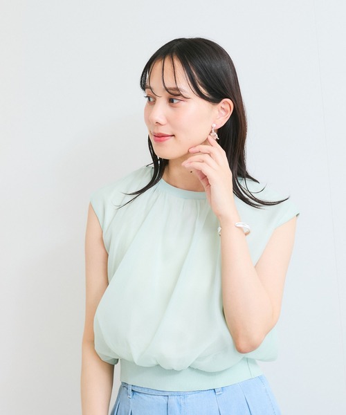 VIS(ビス)の「【接触冷感】楊柳シアードッキングカットプルオーバー(Tシャツ/カットソー・レディース・キナリ/ブラック/ライトグリーン・FREE)」の12枚目の写真