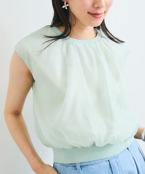VIS(ビス)の「【接触冷感】楊柳シアードッキングカットプルオーバー(Tシャツ/カットソー・レディース・キナリ/ブラック/ライトグリーン・FREE)」の13枚目の写真