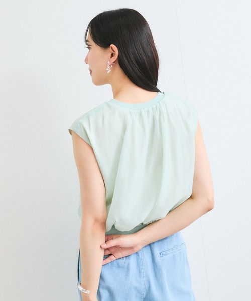 VIS(ビス)の「【接触冷感】楊柳シアードッキングカットプルオーバー(Tシャツ/カットソー・レディース・キナリ/ブラック/ライトグリーン・FREE)」の14枚目の写真