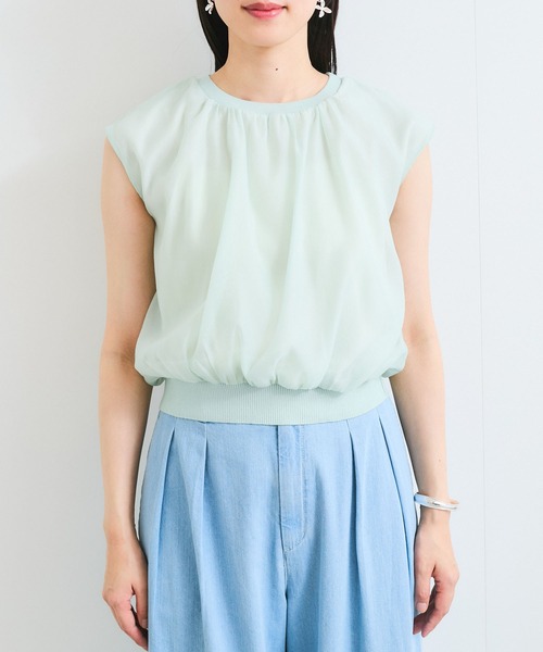 VIS(ビス)の「【接触冷感】楊柳シアードッキングカットプルオーバー(Tシャツ/カットソー・レディース・キナリ/ブラック/ライトグリーン・FREE)」の15枚目の写真