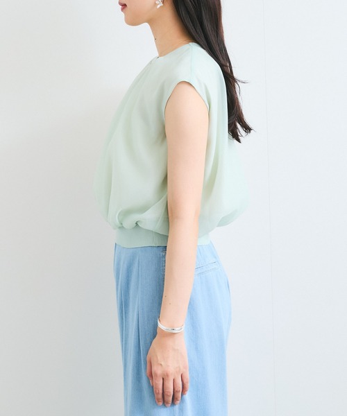 VIS(ビス)の「【接触冷感】楊柳シアードッキングカットプルオーバー(Tシャツ/カットソー・レディース・キナリ/ブラック/ライトグリーン・FREE)」の16枚目の写真