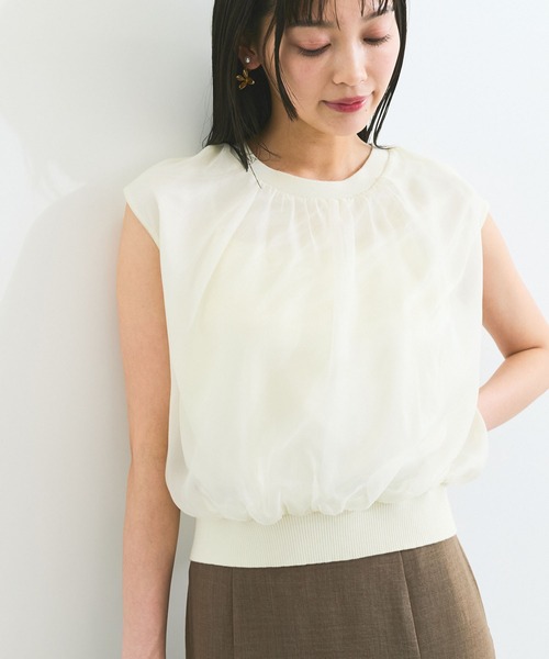 VIS(ビス)の「【接触冷感】楊柳シアードッキングカットプルオーバー(Tシャツ/カットソー・レディース・キナリ/ブラック/ライトグリーン・FREE)」の18枚目の写真