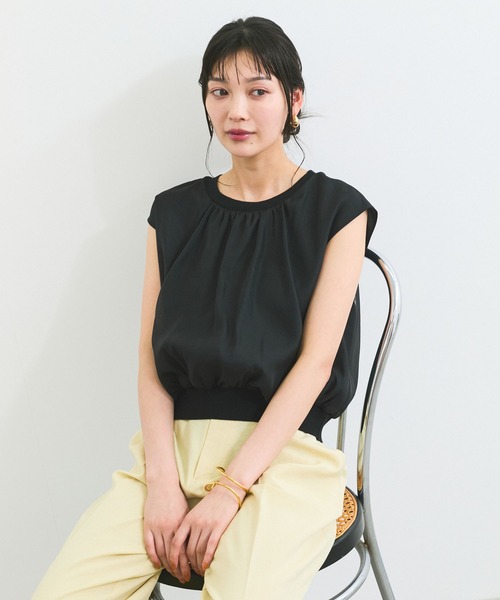 VIS(ビス)の「【接触冷感】楊柳シアードッキングカットプルオーバー(Tシャツ/カットソー・レディース・キナリ/ブラック/ライトグリーン・FREE)」の21枚目の写真