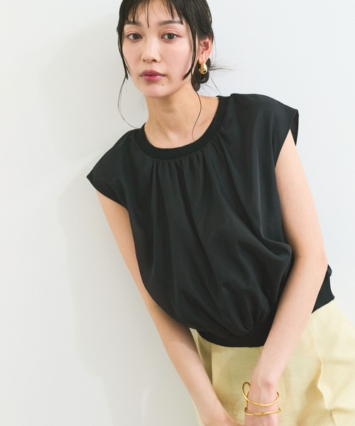 VIS(ビス)の「【接触冷感】楊柳シアードッキングカットプルオーバー(Tシャツ/カットソー・レディース・キナリ/ブラック/ライトグリーン・FREE)」の22枚目の写真