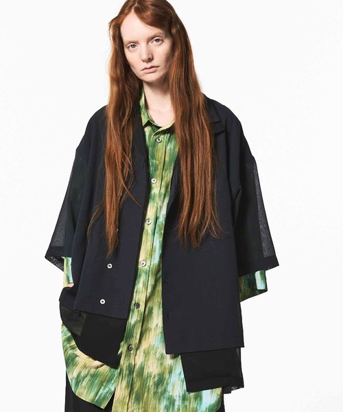 MAISON SPECIAL（メゾンスペシャル）の「《UNISEX》Prime-Over Layering Short Sleeve Shirt/プライムオーバーレイヤリングショートスリーブシャツ【MAISON SPECIAL/メゾンスペシャル】（シャツ/ブラウス・メンズ・ブラック/ホワイト・1/2）」の2枚目の写真