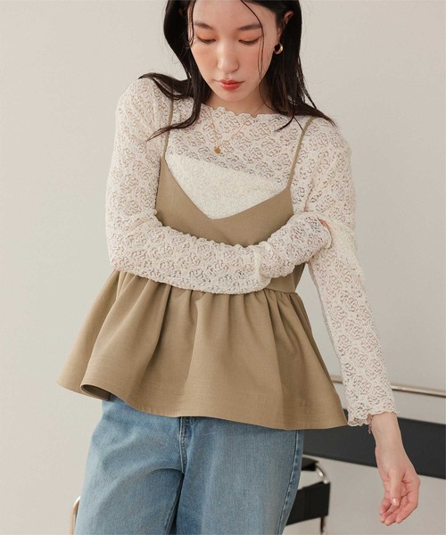 titivate(ティティベイト)の「Vネックペプラムキャミソールトップス(キャミソール・レディース・ネイビー/ベージュ/ブラウン/ブラック・M/S/L)」の3枚目の写真