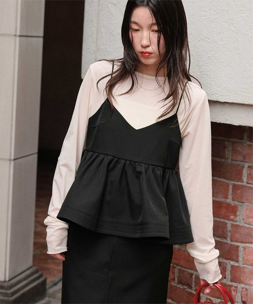 titivate(ティティベイト)の「Vネックペプラムキャミソールトップス(キャミソール・レディース・ネイビー/ベージュ/ブラウン/ブラック・M/S/L)」の11枚目の写真