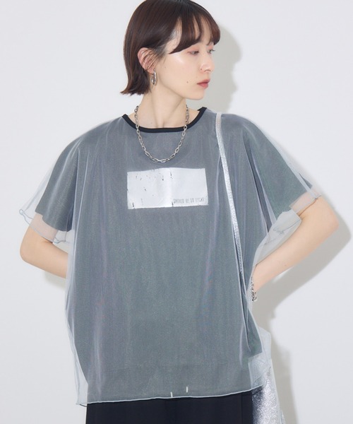 Paradise Picnic(パラダイスピクニック)の「チュール重ね箔プリントT(Tシャツ/カットソー・レディース・ブルー/アイボリー/ブラック・FREE)」の3枚目の写真