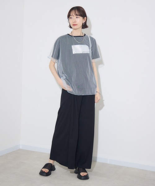 Paradise Picnic(パラダイスピクニック)の「チュール重ね箔プリントT(Tシャツ/カットソー・レディース・ブルー/アイボリー/ブラック・FREE)」の7枚目の写真