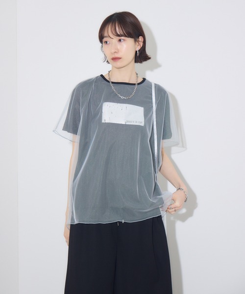 Paradise Picnic(パラダイスピクニック)の「チュール重ね箔プリントT(Tシャツ/カットソー・レディース・ブルー/アイボリー/ブラック・FREE)」の9枚目の写真