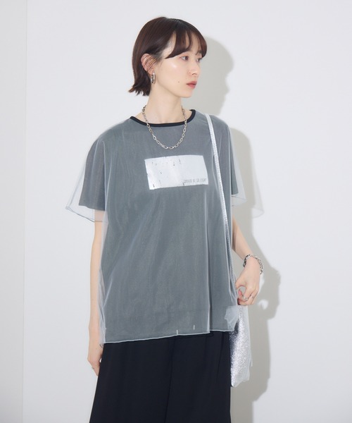 Paradise Picnic(パラダイスピクニック)の「チュール重ね箔プリントT(Tシャツ/カットソー・レディース・ブルー/アイボリー/ブラック・FREE)」の10枚目の写真
