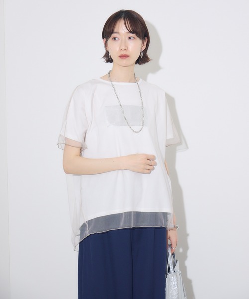 Paradise Picnic(パラダイスピクニック)の「チュール重ね箔プリントT(Tシャツ/カットソー・レディース・ブルー/アイボリー/ブラック・FREE)」の15枚目の写真