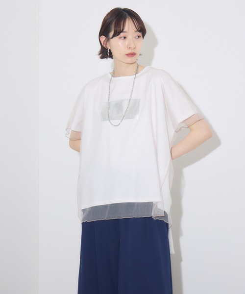Paradise Picnic(パラダイスピクニック)の「チュール重ね箔プリントT(Tシャツ/カットソー・レディース・ブルー/アイボリー/ブラック・FREE)」の16枚目の写真