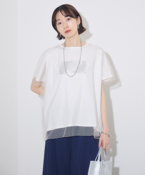 Paradise Picnic(パラダイスピクニック)の「チュール重ね箔プリントT(Tシャツ/カットソー・レディース・ブルー/アイボリー/ブラック・FREE)」の17枚目の写真