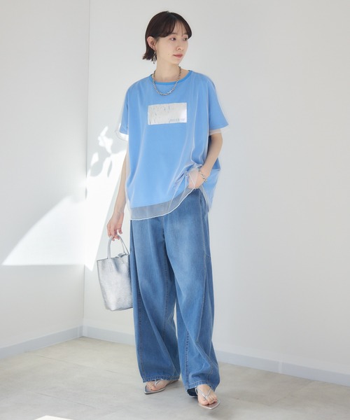 Paradise Picnic(パラダイスピクニック)の「チュール重ね箔プリントT(Tシャツ/カットソー・レディース・ブルー/アイボリー/ブラック・FREE)」の20枚目の写真